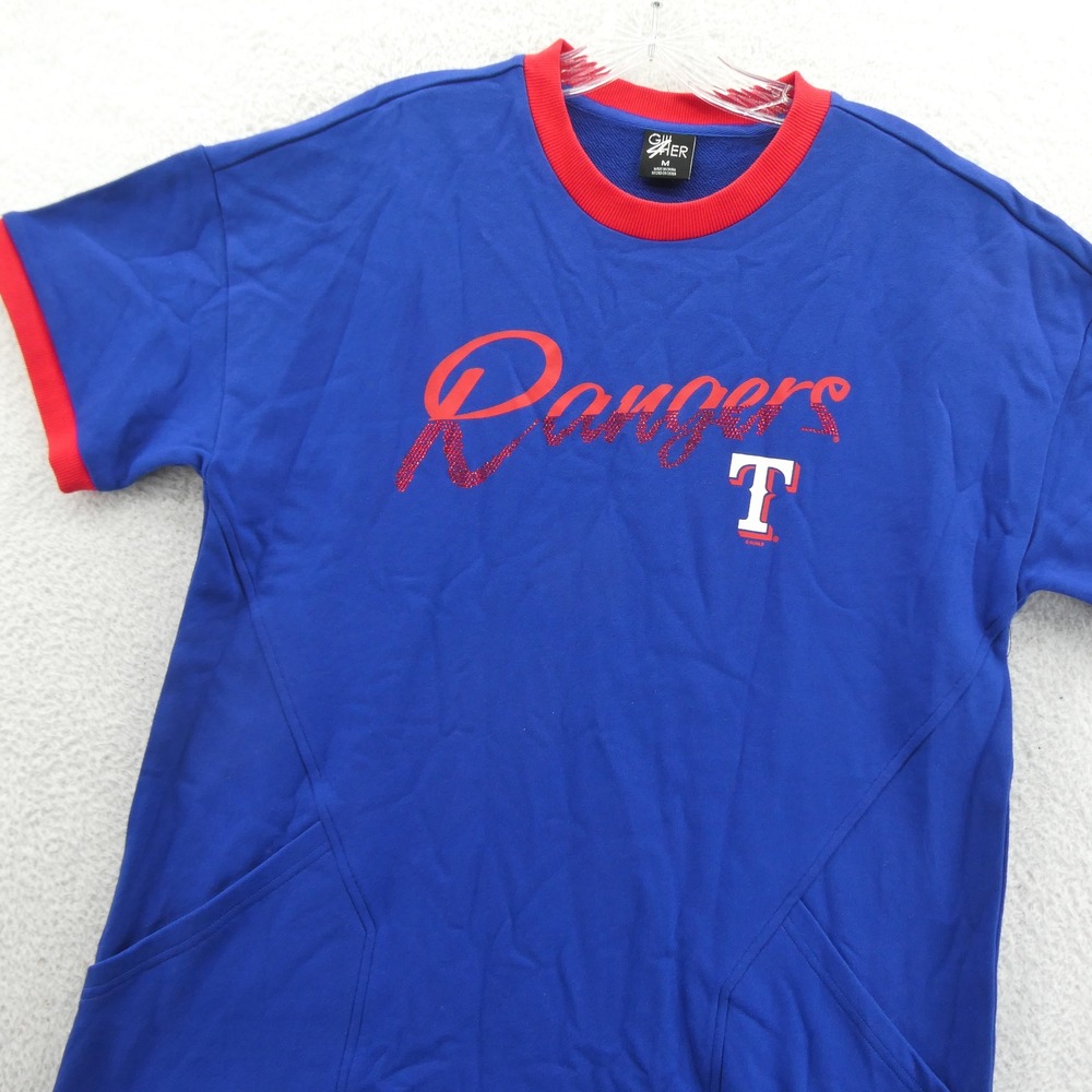 GIII 4Her Dress Women Medium Texas Rangers Blue Red Sequin MLB Fan Sweater Dress - Picture 3 of 9